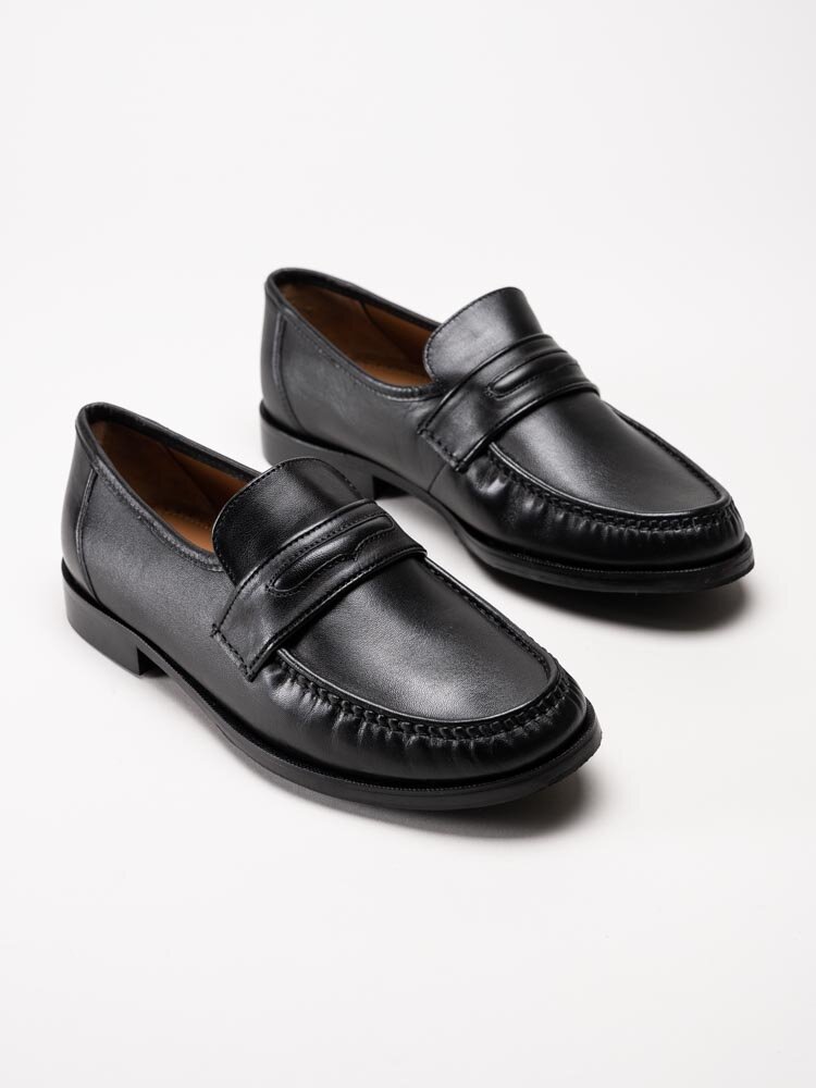 Marco Bossi - Svarta skinnloafers bred passform