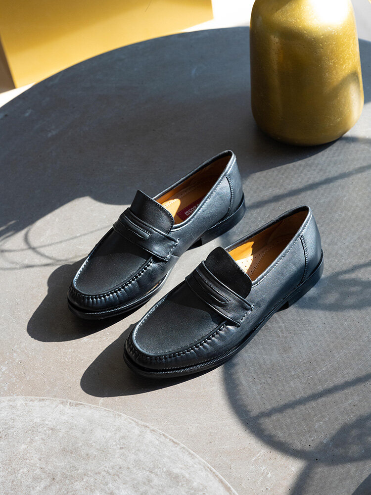 Marco Bossi - Svarta skinnloafers bred passform