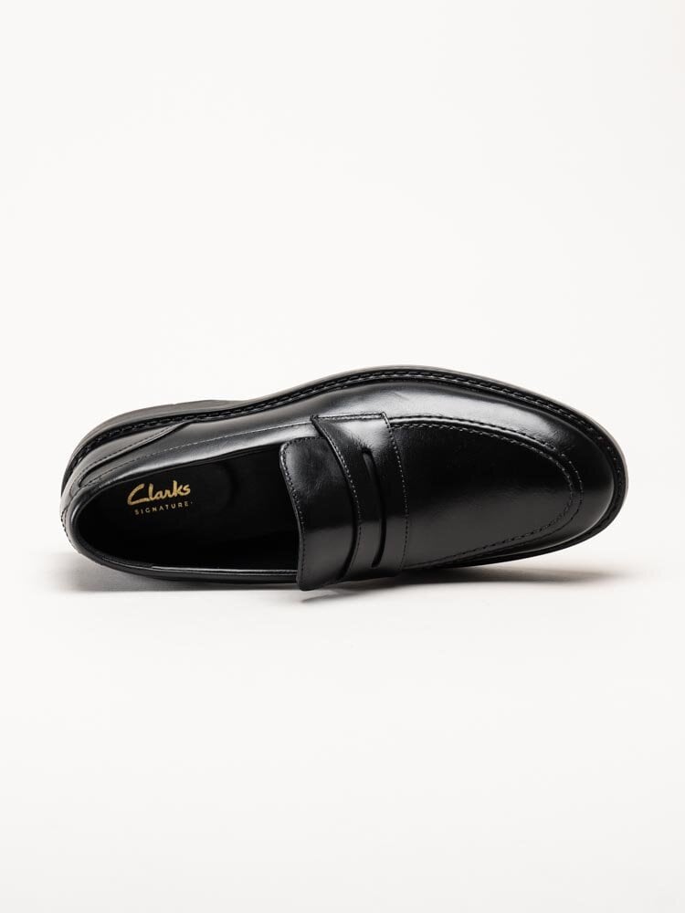 Clarks - Aldwin Step G - Svarta pennyloafers i skinn