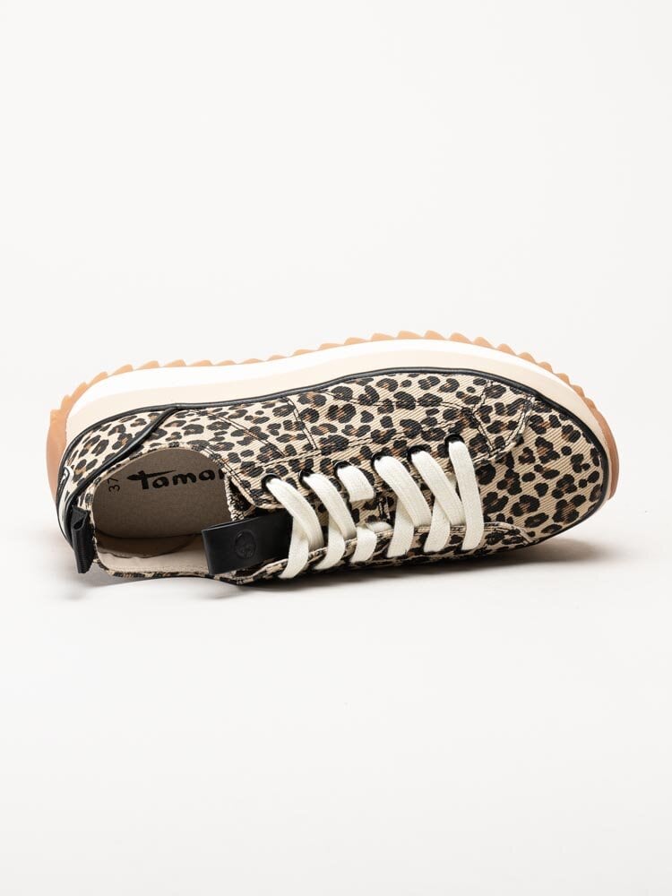 Tamaris - Leopardmönstrade platåsneakers i canvas