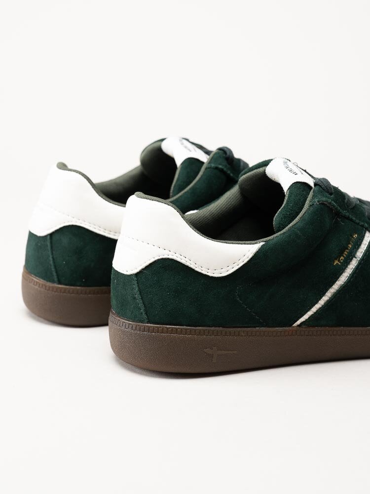 Tamaris - Mörkgröna retro sneakers i mocka