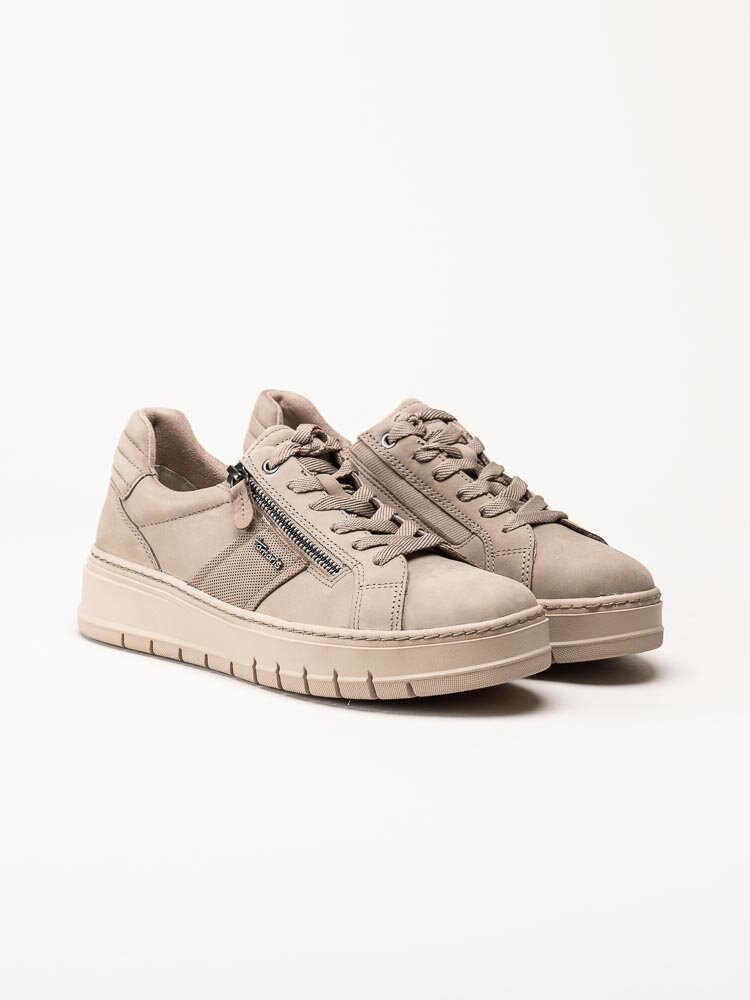 Tamaris - Beige platåsneakers i nubuck