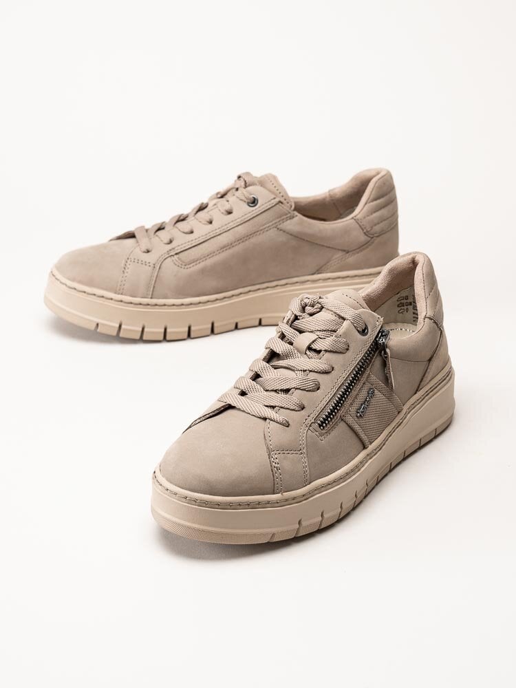 Tamaris - Beige platåsneakers i nubuck