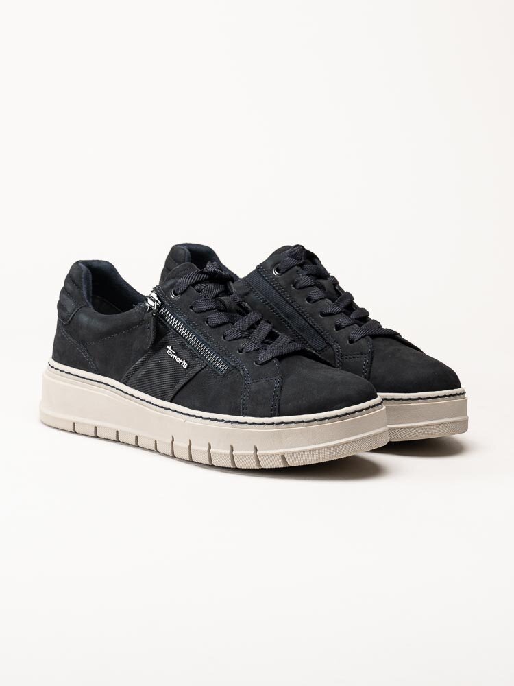 Tamaris - Mörkblå platåsneakers i nubuck