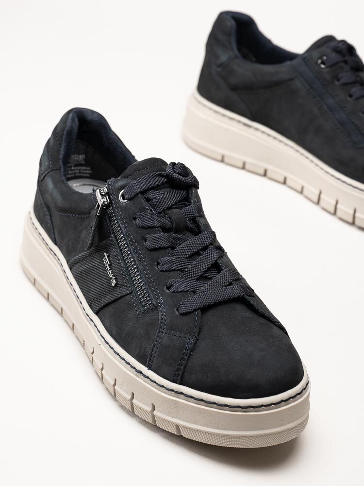 Tamaris - Mörkblå platåsneakers i nubuck