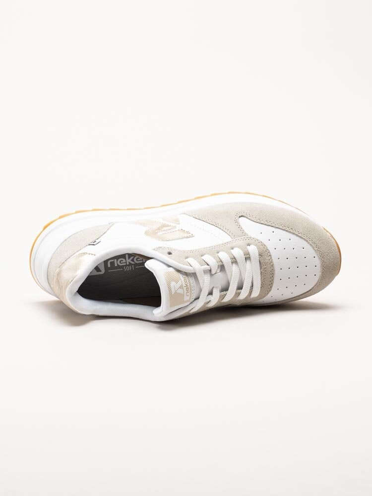 Rieker - Vit beige sneakers i skinn och mocka