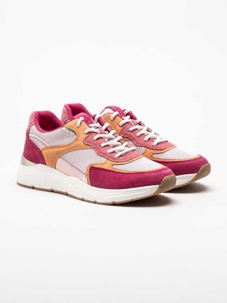 Tamaris - Rosa sneakers i mocka, mesch och syntet