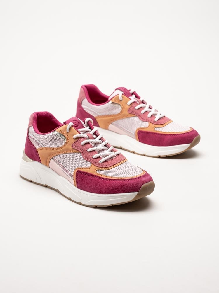 Tamaris - Rosa sneakers i mocka, mesch och syntet