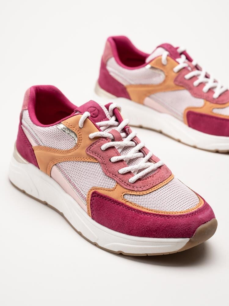 Tamaris - Rosa sneakers i mocka, mesch och syntet