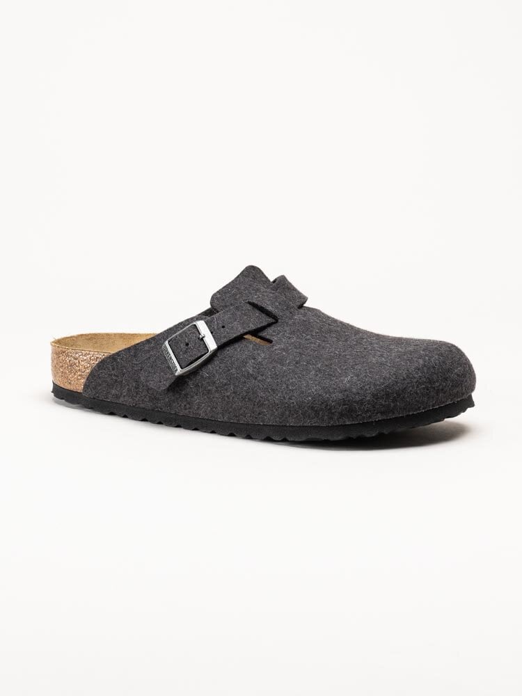 Birkenstock - Boston Wool Felt Regular - Mörkgrå ulltofflor