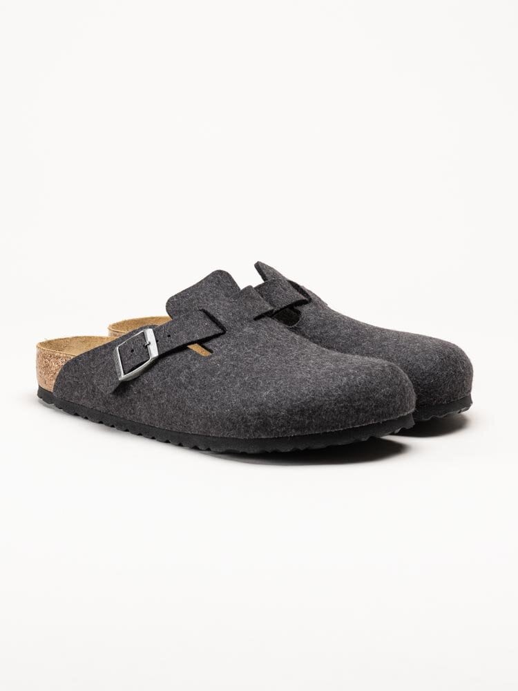 Birkenstock - Boston Wool Felt Regular - Mörkgrå ulltofflor