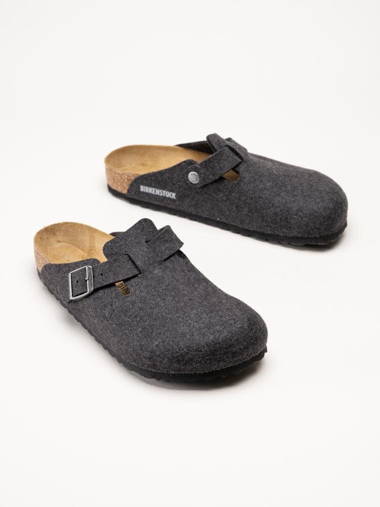 Birkenstock - Boston Wool Felt Regular - Mörkgrå ulltofflor