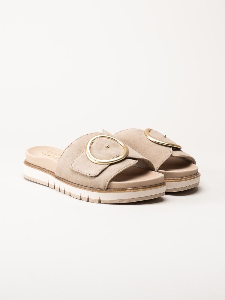 Tamaris Comfort - Beige slip in sandaler i skinn