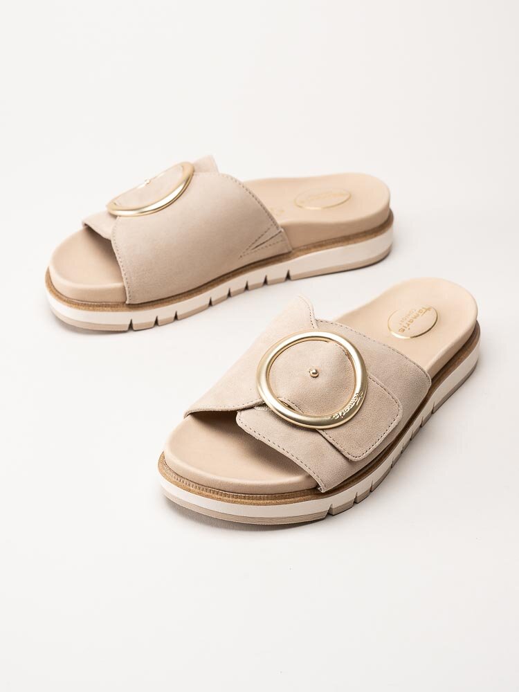 Tamaris Comfort - Beige slip in sandaler i skinn