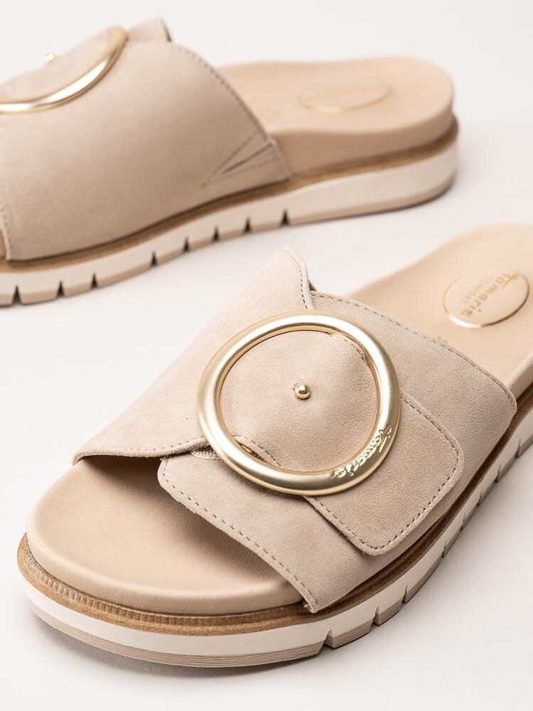 Tamaris Comfort - Beige slip in sandaler i skinn