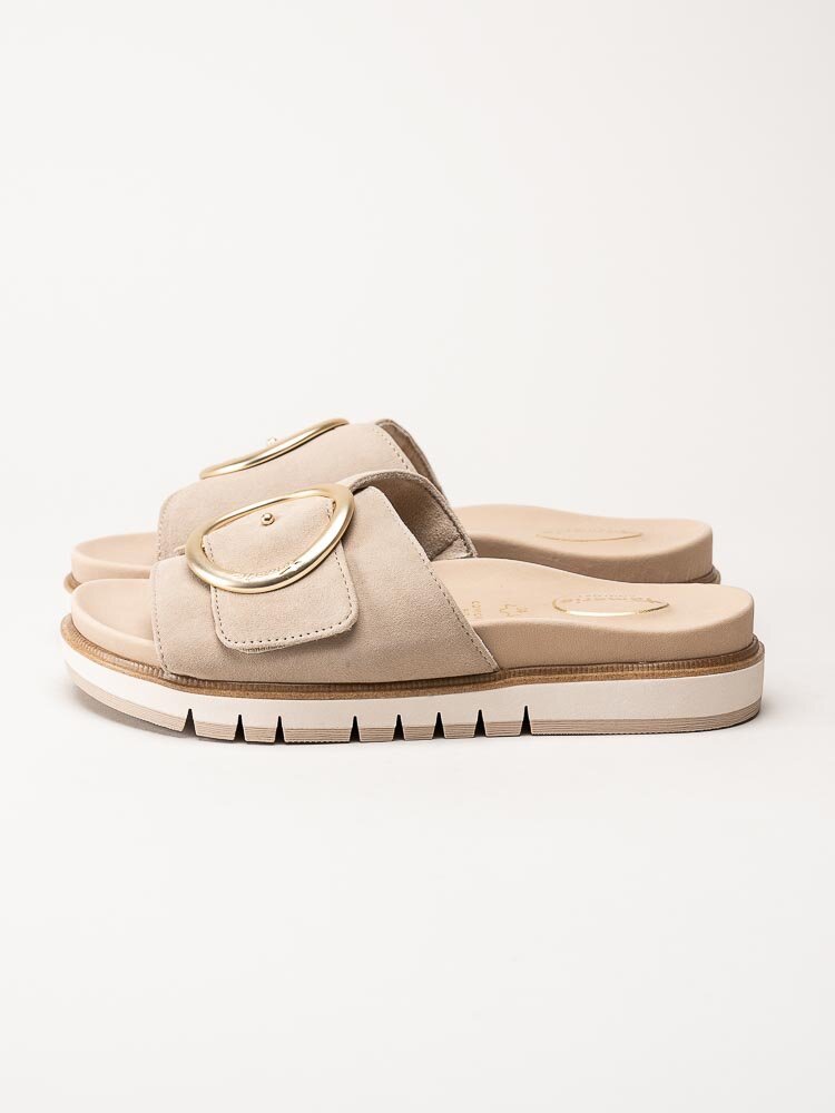 Tamaris Comfort - Beige slip in sandaler i skinn