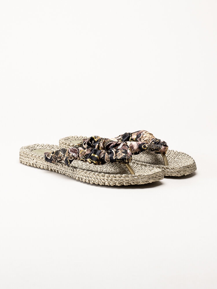 Ilse Jacobsen - Cheerful05 - Platinafärgade flip flop med multifärgade satinremmar