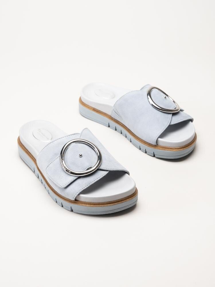 Tamaris Comfort - Ljusblå slip in sandaler i mocka