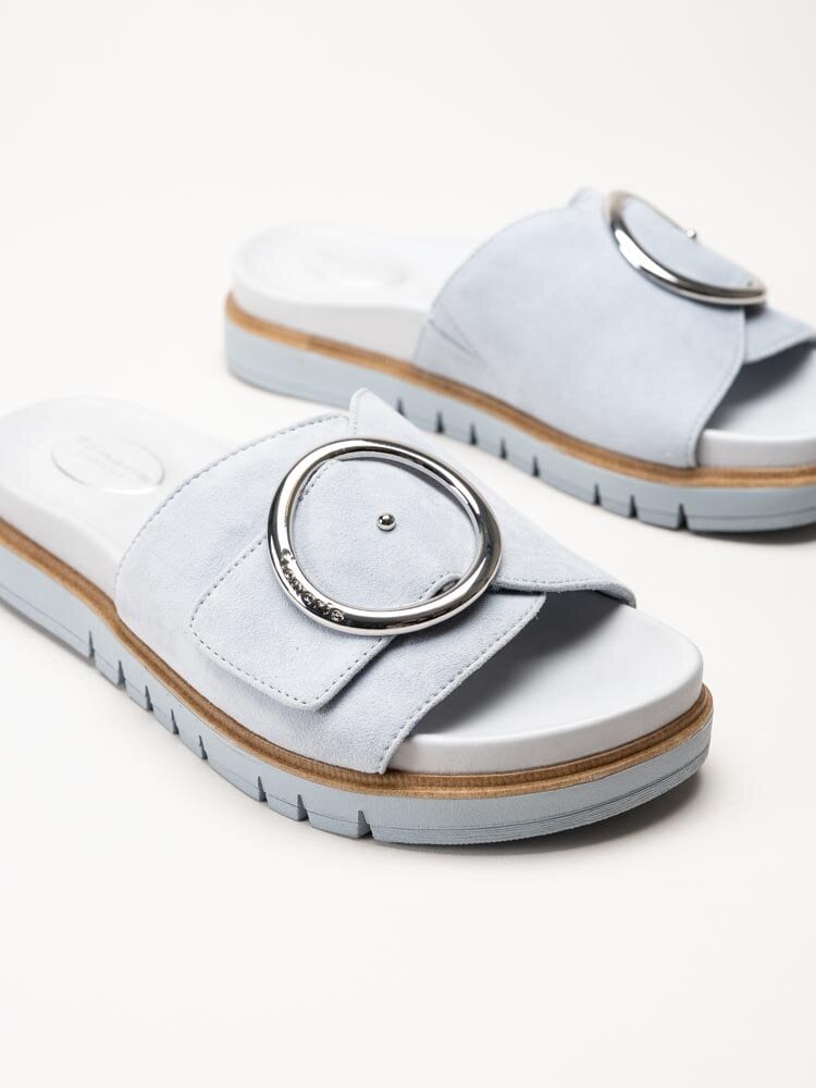 Tamaris Comfort - Ljusblå slip in sandaler i mocka