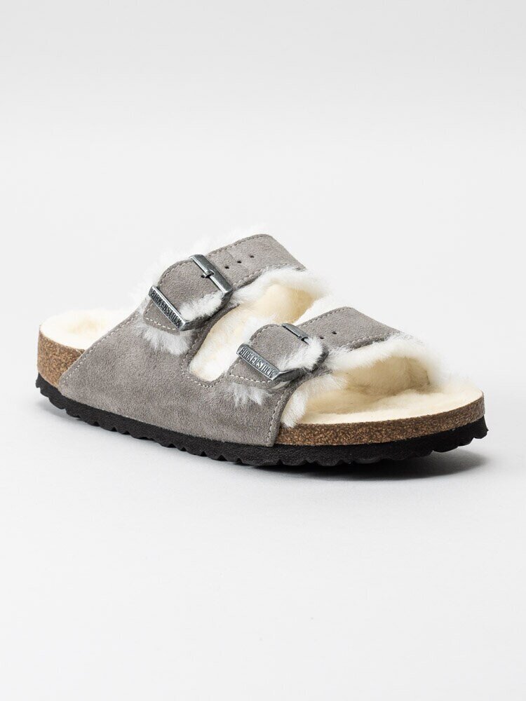 Birkenstock - Arizona Shearling - Gråa fårskinnsfodrade slip in sandaler