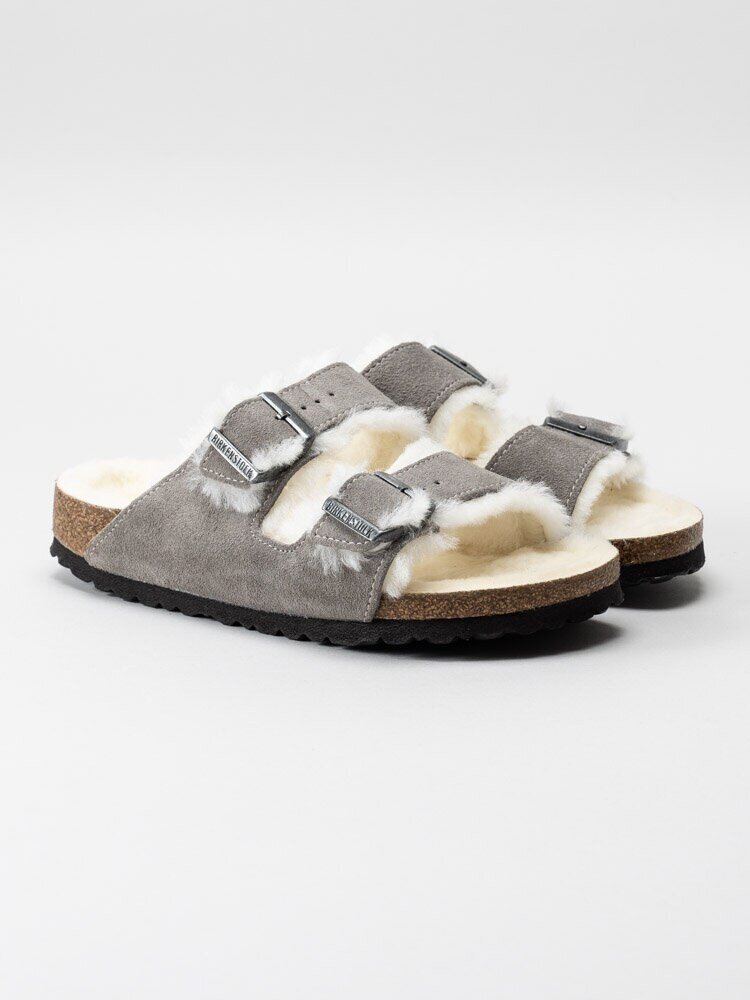 Birkenstock - Arizona Shearling - Gråa fårskinnsfodrade slip in sandaler