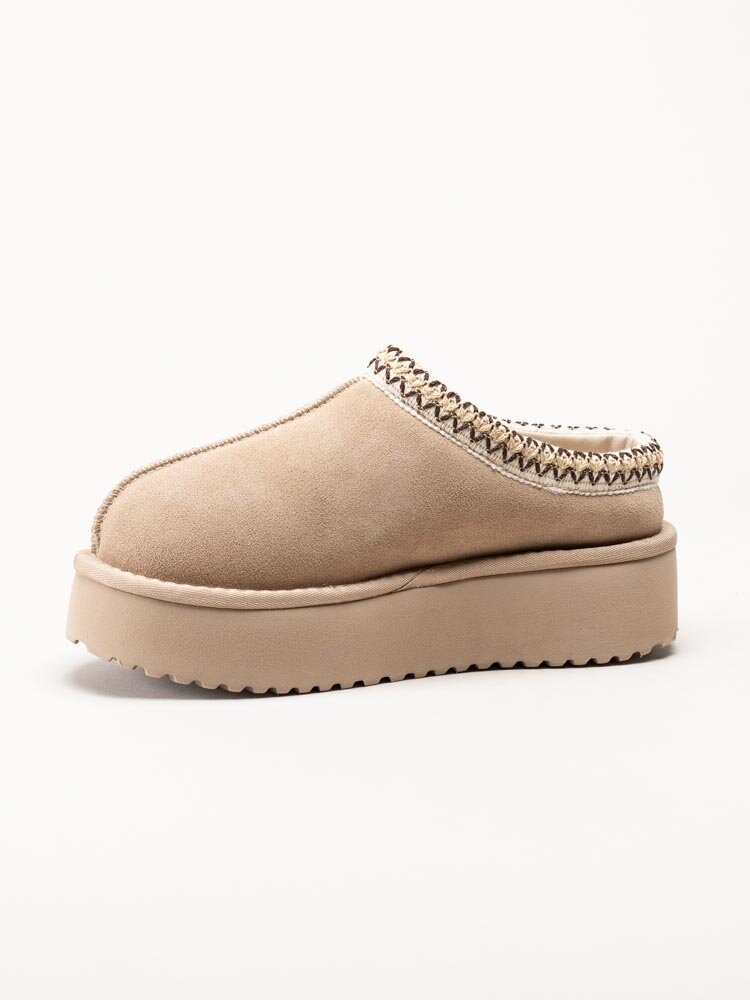 Duffy - Beige fodrade slippers i mocka