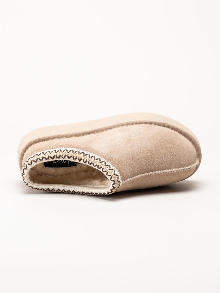 Duffy - Beige fodrade slippers i mocka