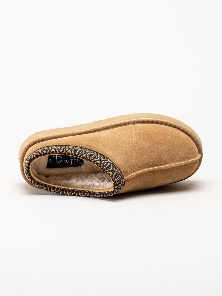 Duffy - Ljusbruna fodrade slippers i mocka