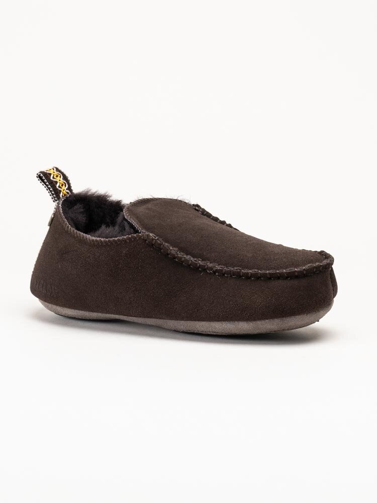 Axelda - Edinburgh 2 - Mörkbruna slip on fårskinnstofflor