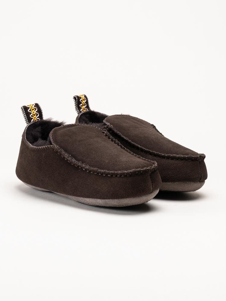 Axelda - Edinburgh 2 - Mörkbruna slip on fårskinnstofflor