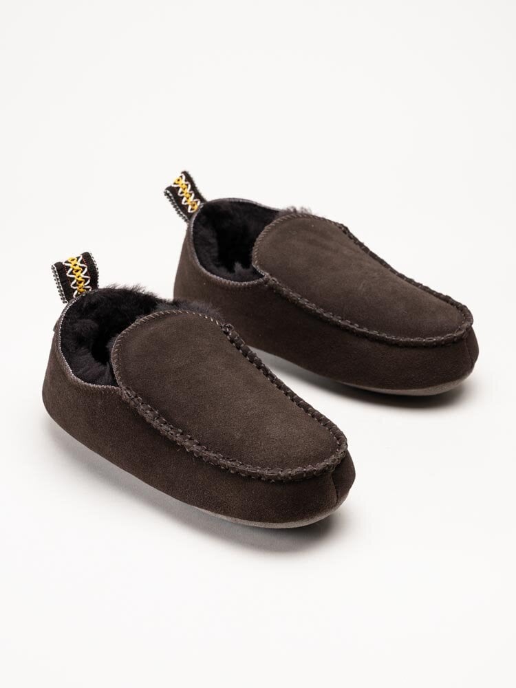 Axelda - Edinburgh 2 - Mörkbruna slip on fårskinnstofflor