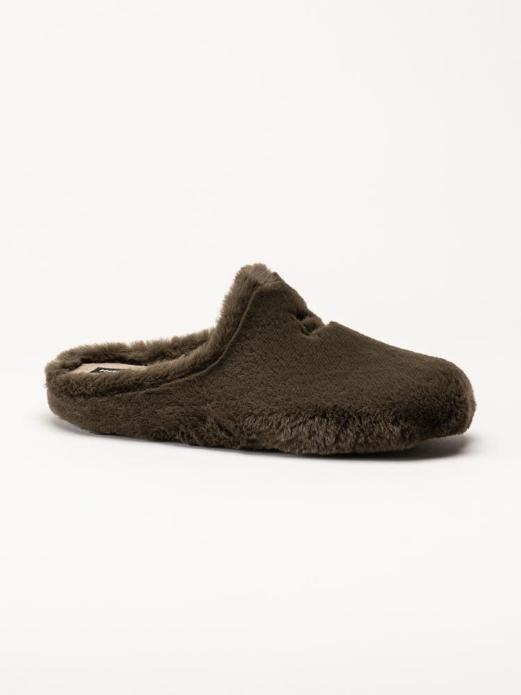 Hush Puppies - Olivia - Mörkgröna fluffiga slip in tofflor