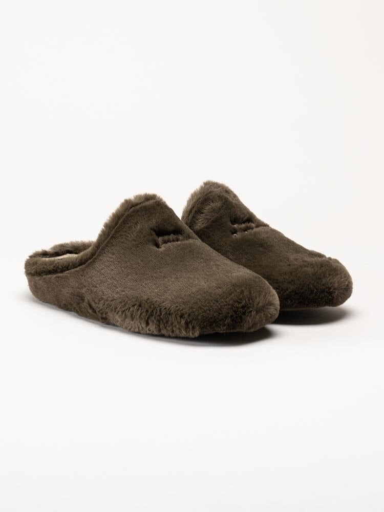 Hush Puppies - Olivia - Mörkgröna fluffiga slip in tofflor