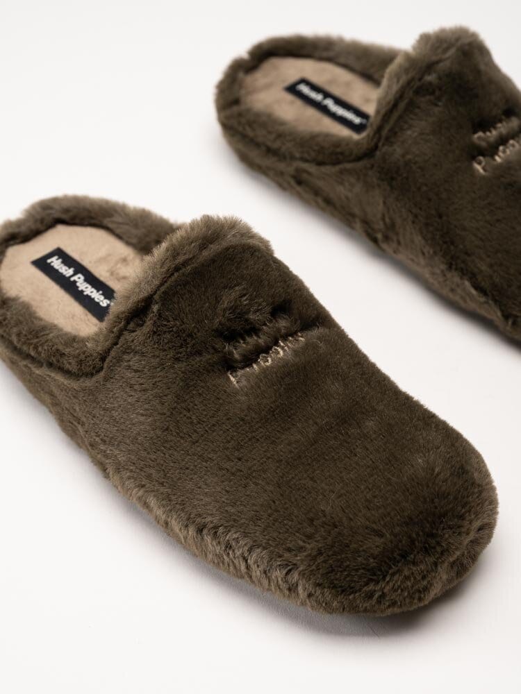 Hush Puppies - Olivia - Mörkgröna fluffiga slip in tofflor