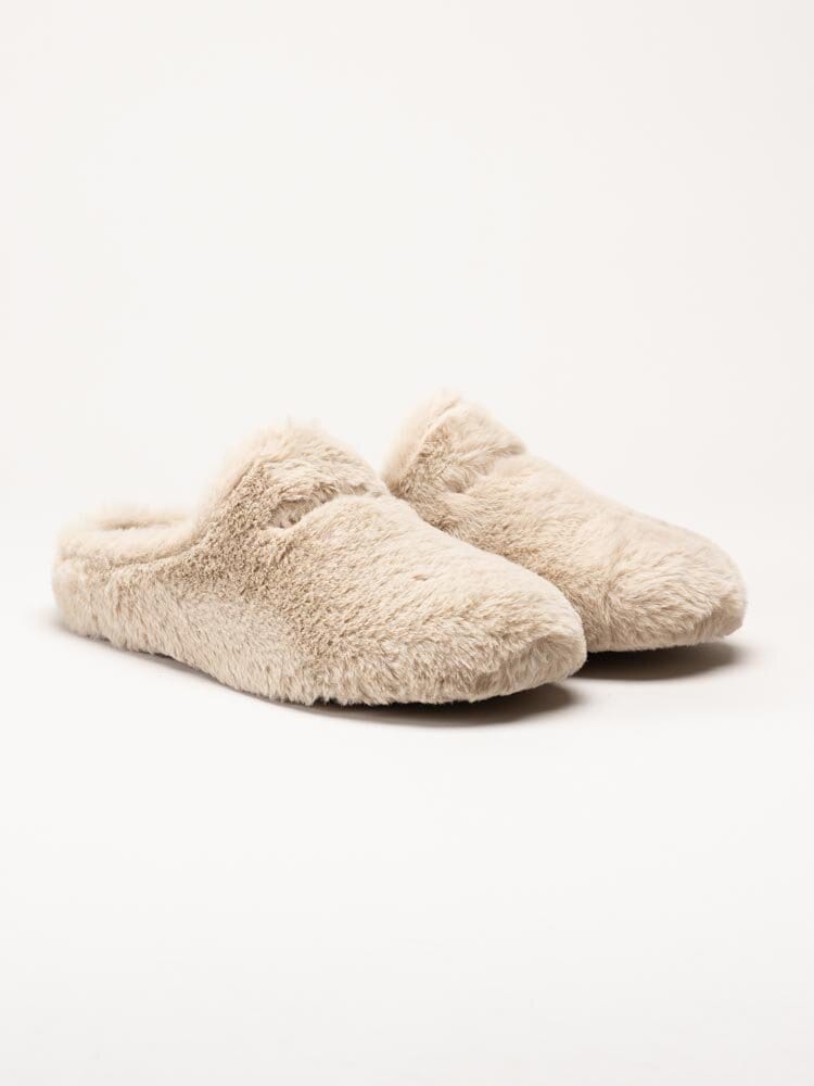 Hush Puppies - Olivia - Beige fluffiga slip in tofflor