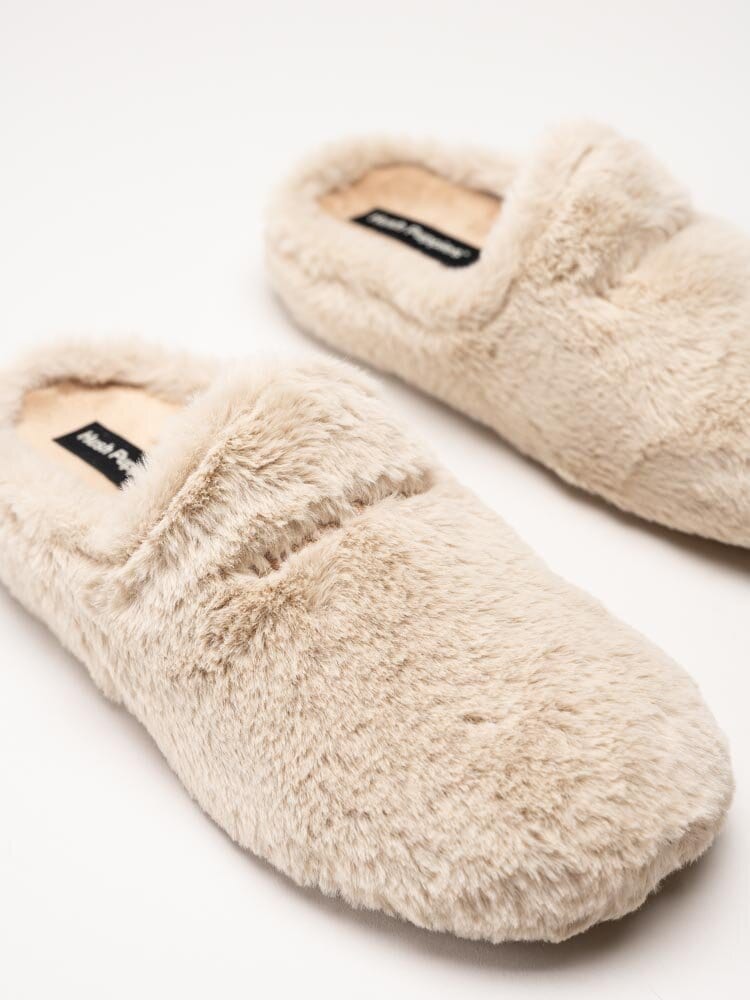 Hush Puppies - Olivia - Beige fluffiga slip in tofflor