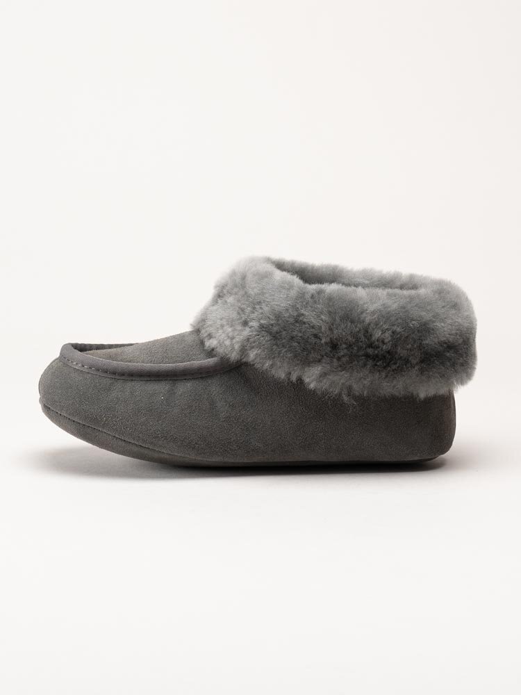 Wollies - Classico Suede - Mörkgrå slip on fårskinnstofflor