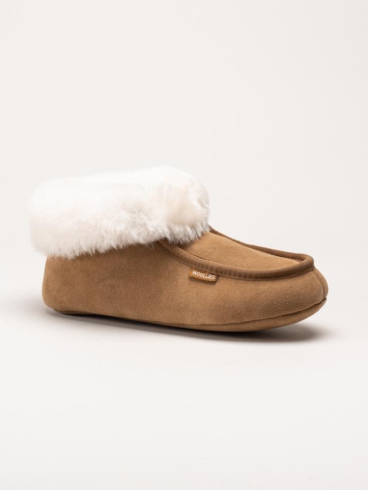 Wollies - Classico Suede - Ljusbruna slip on fårskinnstofflor