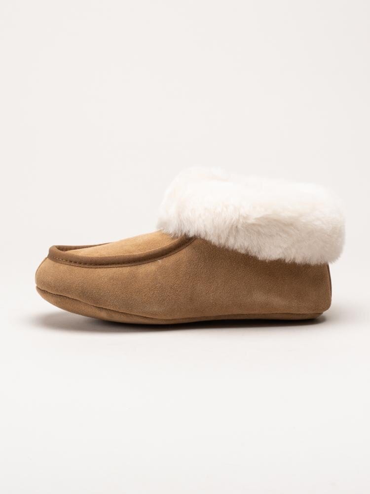 Wollies - Classico Suede - Ljusbruna slip on fårskinnstofflor