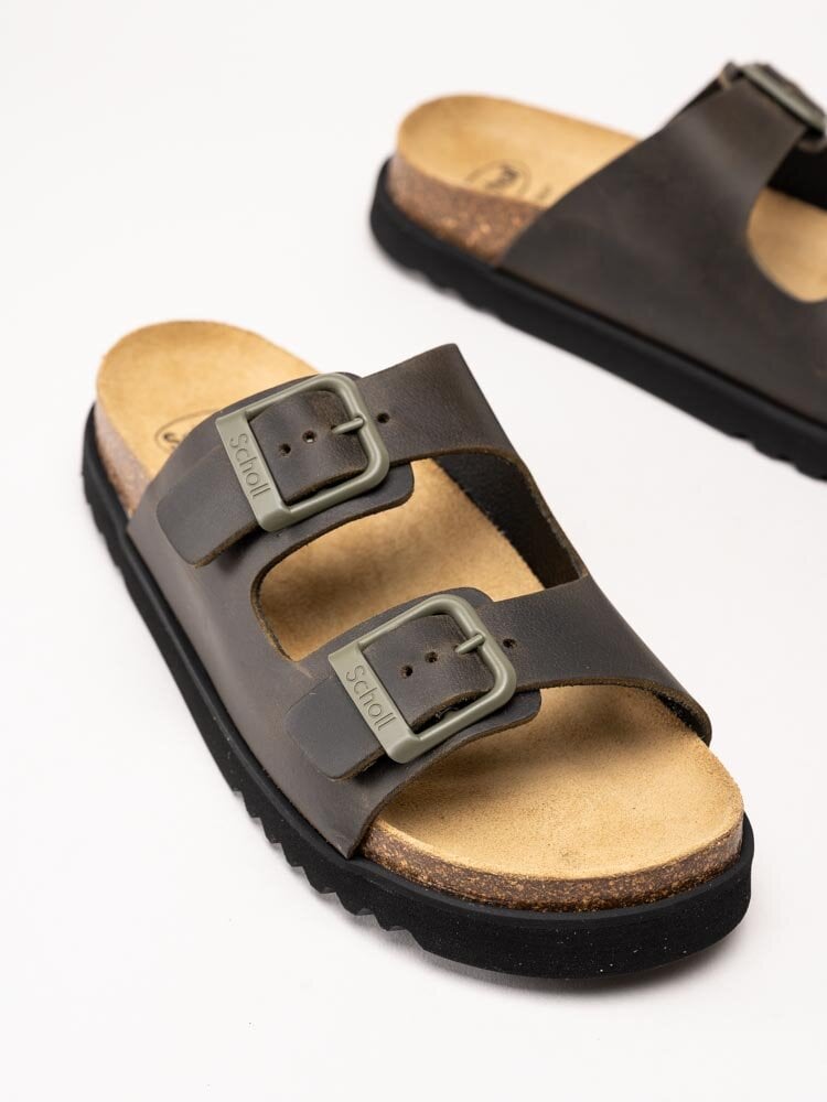 Scholl - Malerra - Khakifärgade slip in sandaler i skinn