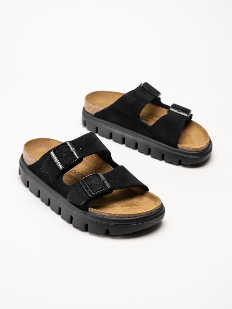 Birkenstock - Arizona Platform Suede - Svarta slip in platåsandaler