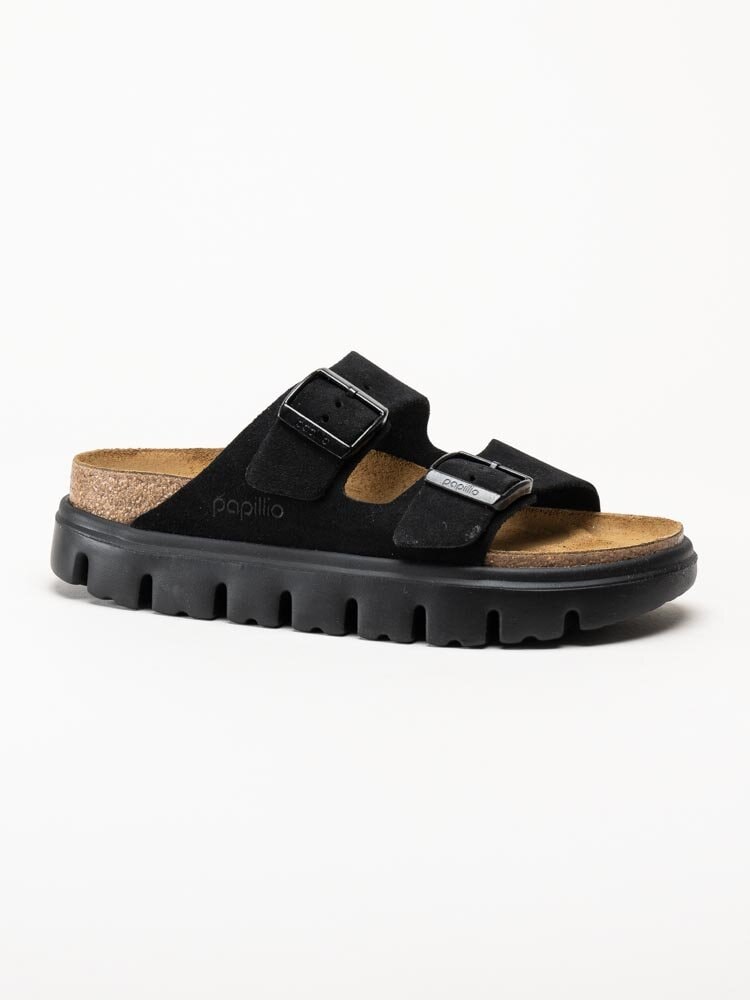 Birkenstock - Arizona Platform Suede - Svarta slip in platåsandaler