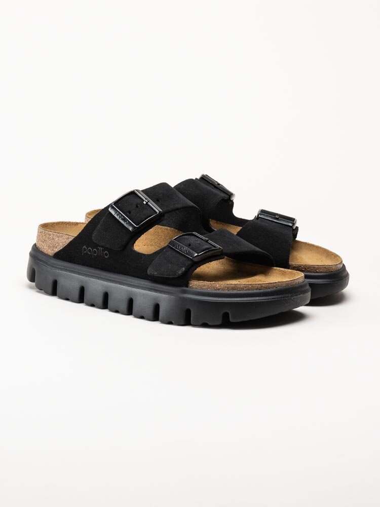 Birkenstock - Arizona Platform Suede - Svarta slip in platåsandaler