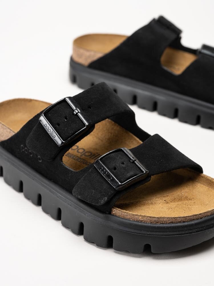 Birkenstock - Arizona Platform Suede - Svarta slip in platåsandaler