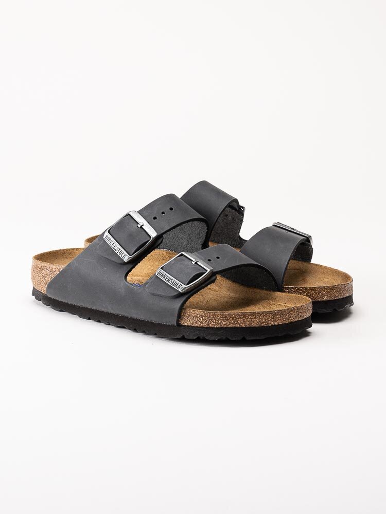 Birkenstock - Arizona SFB oiled - Svarta slip in sandaler i oljat skinn