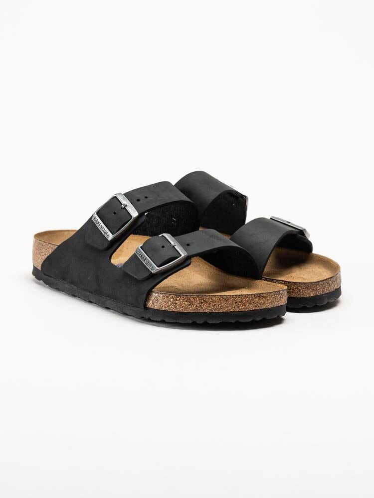 Birkenstock - Arizona SFB oiled - Svarta slip in sandaler i oljat skinn