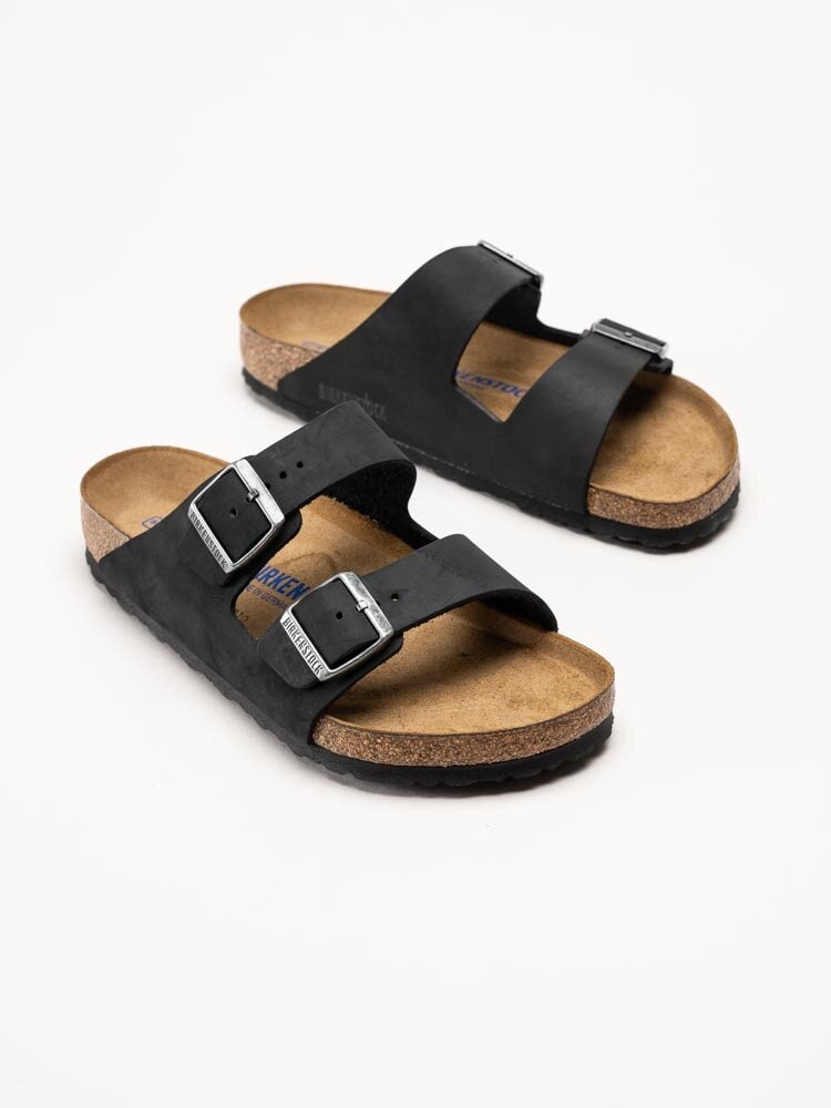 Birkenstock - Arizona SFB oiled - Svarta slip in sandaler i oljat skinn