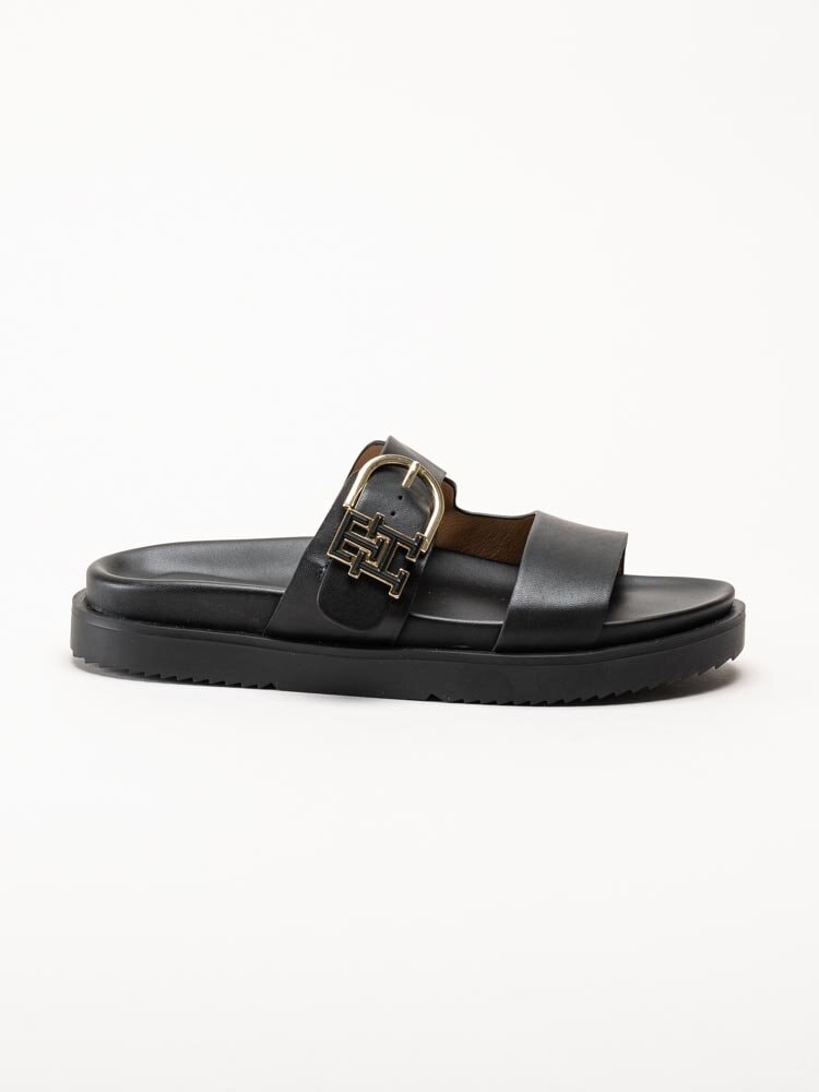 Tommy Hilfiger - Leather Sporty Mule - Svarta slip-in sandaler i skinn