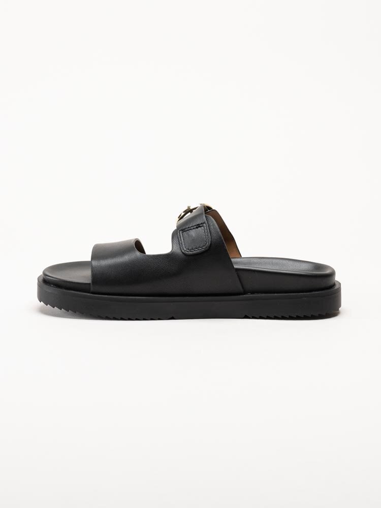 Tommy Hilfiger - Leather Sporty Mule - Svarta slip-in sandaler i skinn