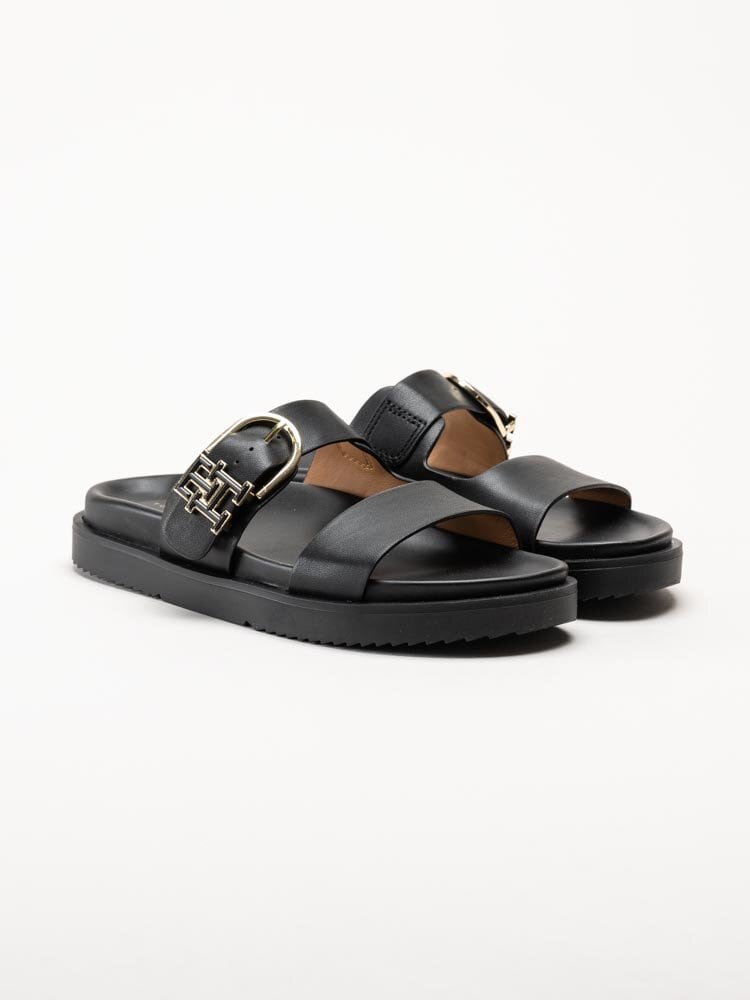 Tommy Hilfiger - Leather Sporty Mule - Svarta slip-in sandaler i skinn